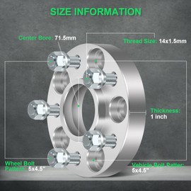 Abrillvt 4PCS 5x4.5 Wheel Spacers 1 inch Thread Size Thick 14x1.5 Compatible with for 300 05-19 for Challenger Wheel Spacers 09-19 for Charger Wheel Spacers 06-19