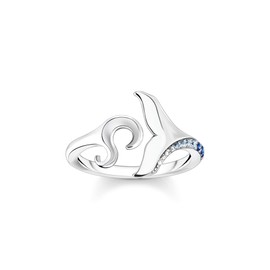 THOMAS SABO TR2385-644-1-50 Women's Ring Tail and Wave with Blue Stones Size 50/15.9, Sterling Silver, Cubic Zirconia