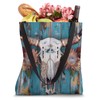 Boho Chic Bull Skull Turquoise Western Protea Flower Tote Bag