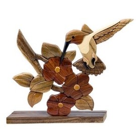 Handmade Wooden Hummingbird & Flowers Table Decor