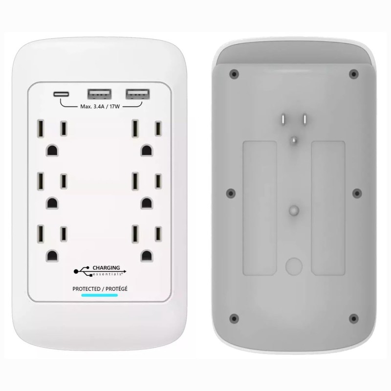 Charging Essentials, USB/AC Wall Outlets with Surge Protector - Pack