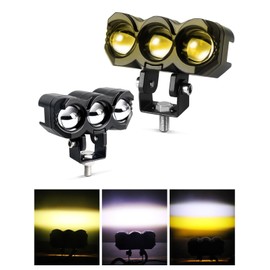 Chelhead Motorcycle Auxiliary Light, Fog Light, 3 Modes, White/Yellow/White+Yellow, 3000K - 6000K, Work Light, LED Spotlight, 12V/24V, Universal Use, Motorcycle, Jeep, Gymny, SUV, ATV, Truck, Farm