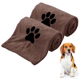 2 Pack Dog Towels for Drying Dogs - Super Absorbent Soft Microfiber Pet Bath Grooming Towel with Embroidered Paw for Pet Dog Cat Bathing Grooming (Brown)