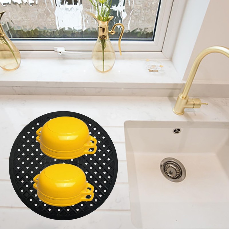 2 Pieces Anti-Slip Sink Mats, Kitchen Dish Draining Mats, Round