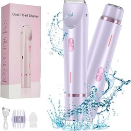 Oceantree Bikini Trimmer for Women, Electric Shaver and Razor Rechargeable 2-in-1 Body and Facial Epilator, Dual Heads for Painless Trimming of Pubic Hair, Face, Underarms and Legs, Summer Gift:_Purple