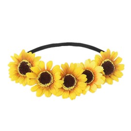 Sunflower Headband Flower Crown Hair Band Floral Headpiece Women Wedding Bridal Hairband Hair Hoop Festival Party Decoration Cosplay Costume Wreath Cute Handmade Hair Accessories Yellow 1 Pack