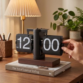VINGVO Digital Flip Down Clock, Retro Flip Desk Clock, Battery Operated Mechanical Clock, Internal Gear Operated Time Clocks for Home Room Office Desk & Shelf Decoration (Black)