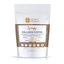 Brain and Brawn Synergy Collagen Coffee (7 x 15g sachet) with Organic Cordyceps and Collagen Peptides for Skin, Hair and Nail Health, MCT Oil, Organic Cordyceps and Acacia Fibre, 100% Arabica Coffee, unsweetened, all-in-one beauty Coffee 105g (7 Serves)
