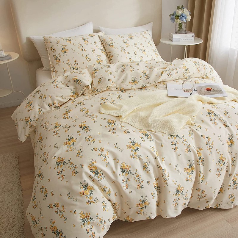 HighBuy French Botanical Comforter Set Full Yellow Floral Printed Bedding