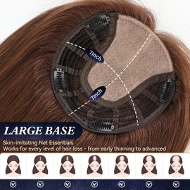 starluck Hair Toppers for Women Real Human Hair 7"*7" Large Base Brown No Bangs 100% Real Human HairToppers for Women with ThinningHair Cover Gray Roots