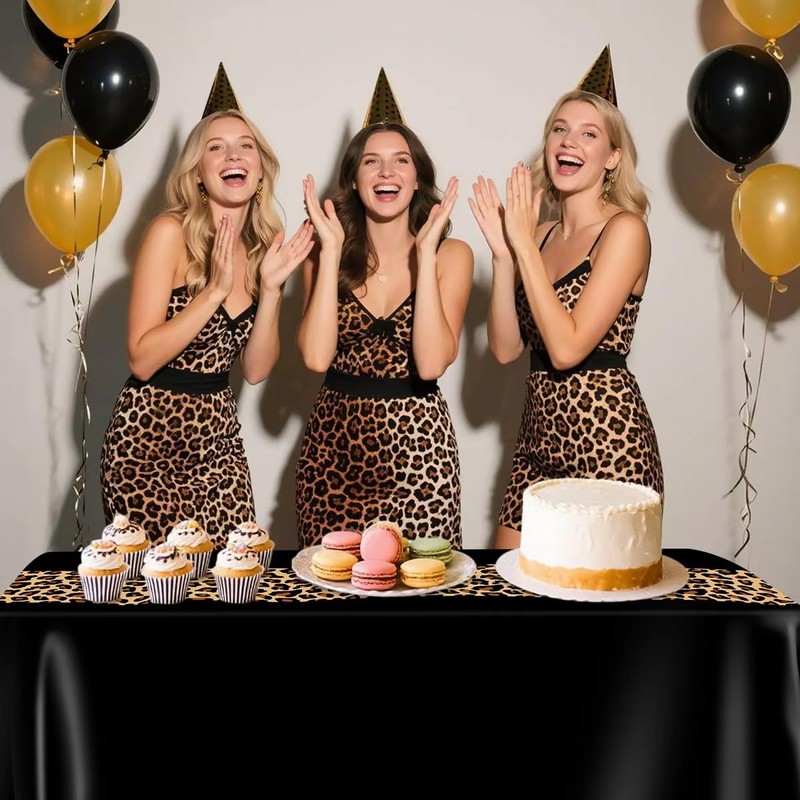 4 Pcs Leopard Print Party Tablecloth Decorations, Waterproof Rectangle Safari