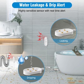 Daytech Water Leak Detector 2-Pack – 100dB Loud Alarm with 6.5ft Detection Cable, 4 Volume Levels, Flood Sensor for Basement, Bathroom, Sump Pump & Home