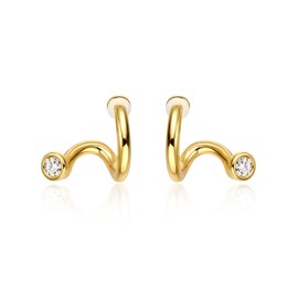 Gold Snake Ear Cuff Earrings for Women, 14K Gold Plated Rhinestone Boho Twist Snake Shaped Stud Earrings for Women Gift