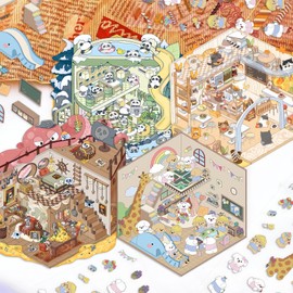 4 Set DIY 3D House Stickers Kit for Adults | Creative Stress Relief Art Therapy Crafts | Build Miniature Home Decor with Cute Cartoon Scenes Stickers for Teens & Adults