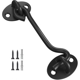 TOPYWMSP Hook and Eye Latch 1pcs 4 Inch Black Stainless Steel Cabin Hook for Door,Gate,Window(100mm)