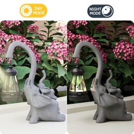 mikilov Elephant Resin Statue with Solar Lantern (Back Statue Decoration, Lawn Statue, Garden Home Decor, Sculpture Ornament, Animal Figure for Balcony, Garden