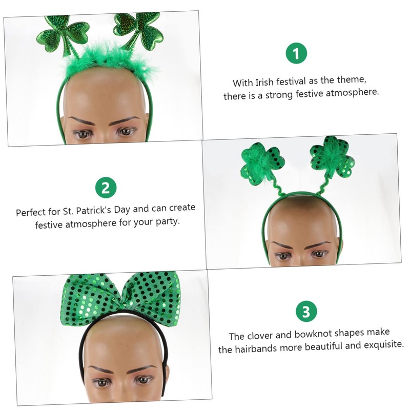 FUNOMOCYA 1set St Patrick's Day Sequin Bowknot Hairbands Hair Accessories