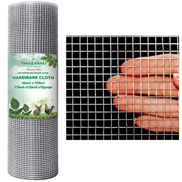 Amagabeli 1/2 Hardware Cloth 36 x 100 19 Gauge Galvanized Welded Wire Metal Mesh Roll Vegetables Garden Rabbit Fencing Snake Fence for Chicken Run Critters Gopher Racoons Opossum Rehab Cage JW006