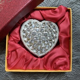 Decorative Rhinestone Wedding Arras Heart Shape Box Set 3" X 1 3/8" X 3" (Silver)