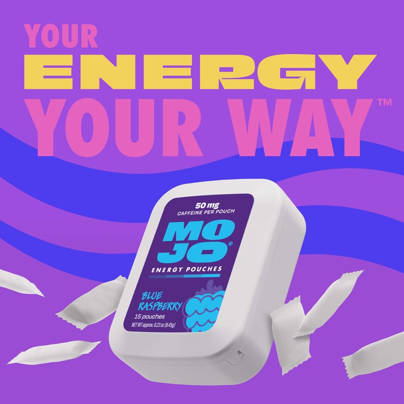 MOJO Energy Pouches Blue Raspberry Flavor, 50 mg per Caffeine