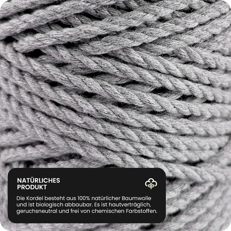 Netuno 1 x Macrame Yarn, Grey, 3 mm, 50 m,