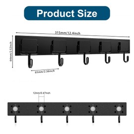 MAGTSMEI Magnetic Hooks, Strong Neodymium Magnet Hook, Heavy Duty Magnet Coat Rack with 5 Metal Hooks for Indoor Outdoor Hanging, Kitchen, Keys Holder, Refrigerator, Oven, 1pc Black Coat Hook
