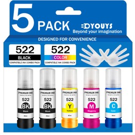 522 Ink Refill Bottles (5-Pack) Compatible Ink Cartridge Bottl Replacement for Epson 522, Ink Refill Bottles Compatible for ET-2800 ET-4800 ET-2400 ET-2803 ET-2720 ET-4700 ET-4810 ET-2840 Printer