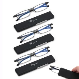 3 Pack Ultra thin Lightweight Folding Reading Glasses Women Men TR90 Blue Light Blocking Anti UV/Eyestrain Foldable Compact Computer Readers Portable Unique Stretchable Slim Flat case Gunmetal, +2.5