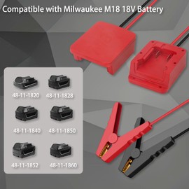 Jumper Cable Alligator Clamps Compatible with Milwaukee M18 18V Battery, 2FT 14AWG Jumper Starter Automotive Booster Power Cables with Fuse & Off/ON & Digital Display for Car Battery Charging