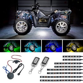 LEDGlow 8pc Advanced Million Color LED ATV UTV Quad 4x4 Accent Underlow Light Kit - 15 Solid Colors - 6 Patterns - Multi-Color Flexible Strips - Includes Waterproof Control Box & 2 Wireless Remotes