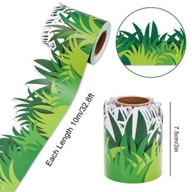 JarThenaAMCS 32.8Ft Green Grass Bulletin Board Border Grass Shape Die Cut Trim Border Roll for School Classroom Chalkboard Party Decoration