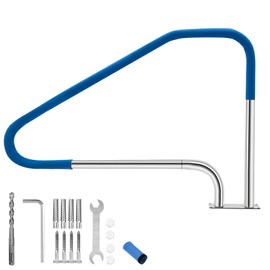 Pool Handrail, 49.4"x34" Pool Railings for Inground Pools, Swimming Pool Safety Handrails 375lbs Load Capacity, 304 Stainless Steel Pool Stair Rail with Grip Cover, Quick Mount Base Plate