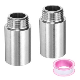 uxcell 2pcs Shower Head Extension Arm 50mm(2") Length Stainless Steel Shower Head Extender Straight Pipe Fitting Pipe Extension with PTFE Tape for Bathroom, Silver Tone
