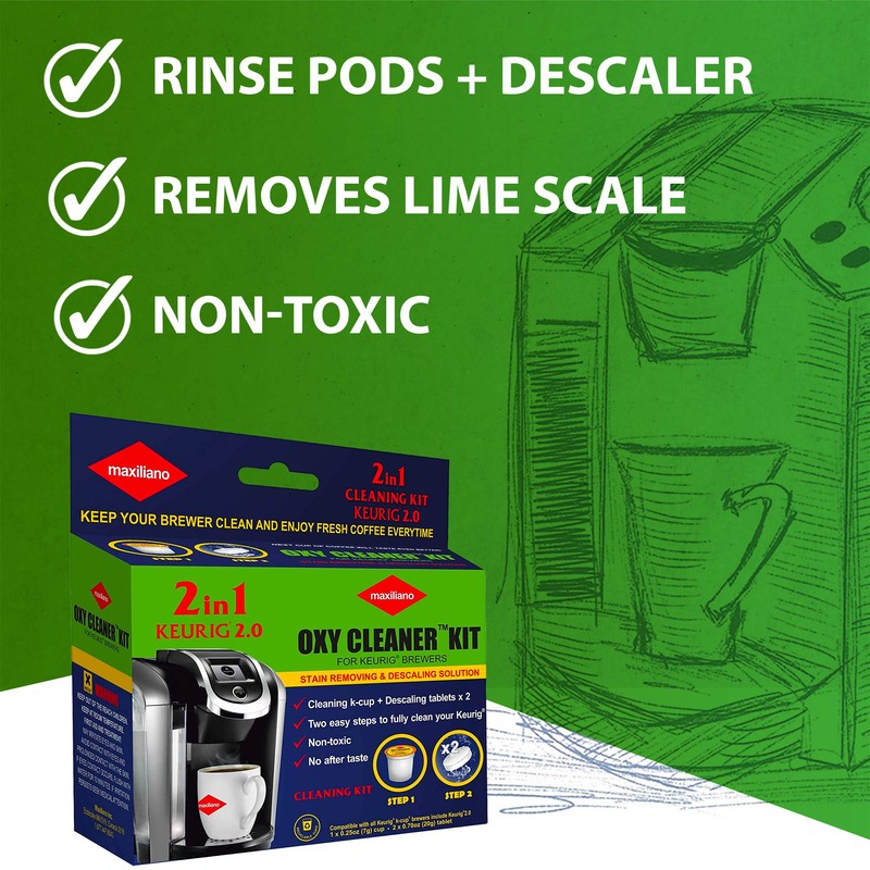 Maxiliano Descaling Kit Compatible with K-cup 2.0 Keurig Brewers, Biodegradable,