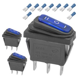 3-Pack Waterproof Rocker Toggle Switch with Blue Light, ON/Off/ON SPDT 3Pin Illuminated Lighted Boat Switches for Home Auto Car Marine Boat, KCD3-103