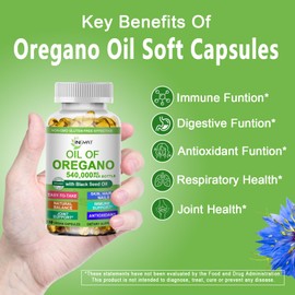 Oil of Oregano Softgels 9000mg,Organics Oil of Oregano with Black Seed Oil for Immune Support Digestive Health Seasonal Herbal,High Carvacrol & Thymoquinone Oregano Oil,Plant Based,Non-GMO,120 Count