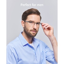 ANRRI Blue Light Glasses for Men Semi Rimless Rectangle Metal Frame UV Blocking Computer Glasses+1.50 Magnification