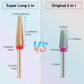 KFSENSOR Carbide Nail Drill 1pcs Bits Nail Carbide 5 in 1 Bit Two Way Rotate Professional Advanced Safety Bits for Manicure Pedicure (Rose Gold, Fine - F)