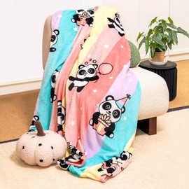 YISUMEI Panda Blanket Throw, Cartoon Funny Blanket Gift for Kids, Soft Cozy Flannel Colorful Rainbow Lover Throw Blanket for Sofa Couch Bed Decor（150 x 200 cm）