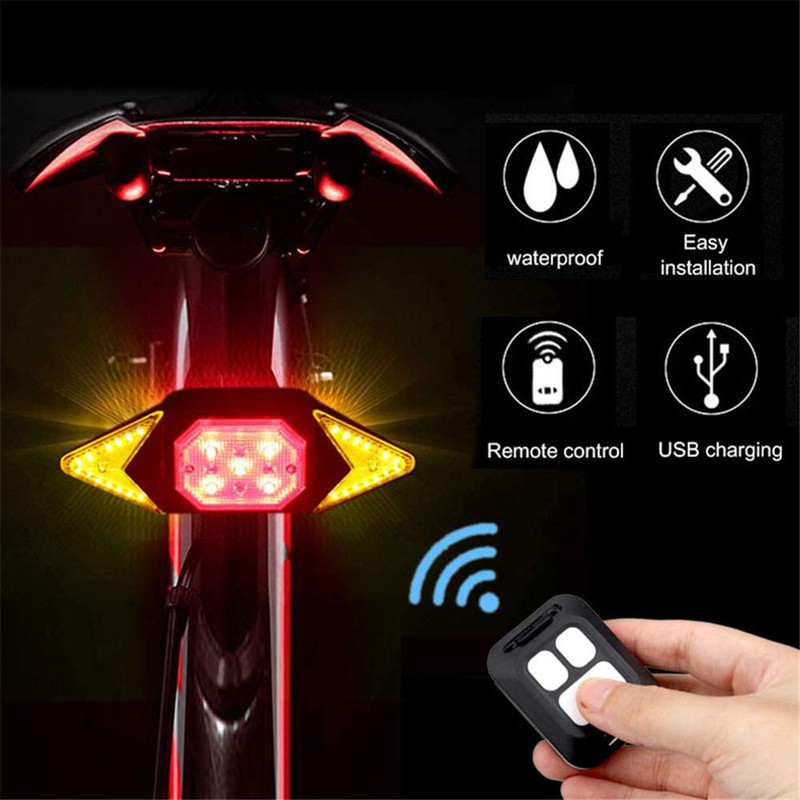 Wireless Remote Control Rear Tail Light USB Charging Bike Turn