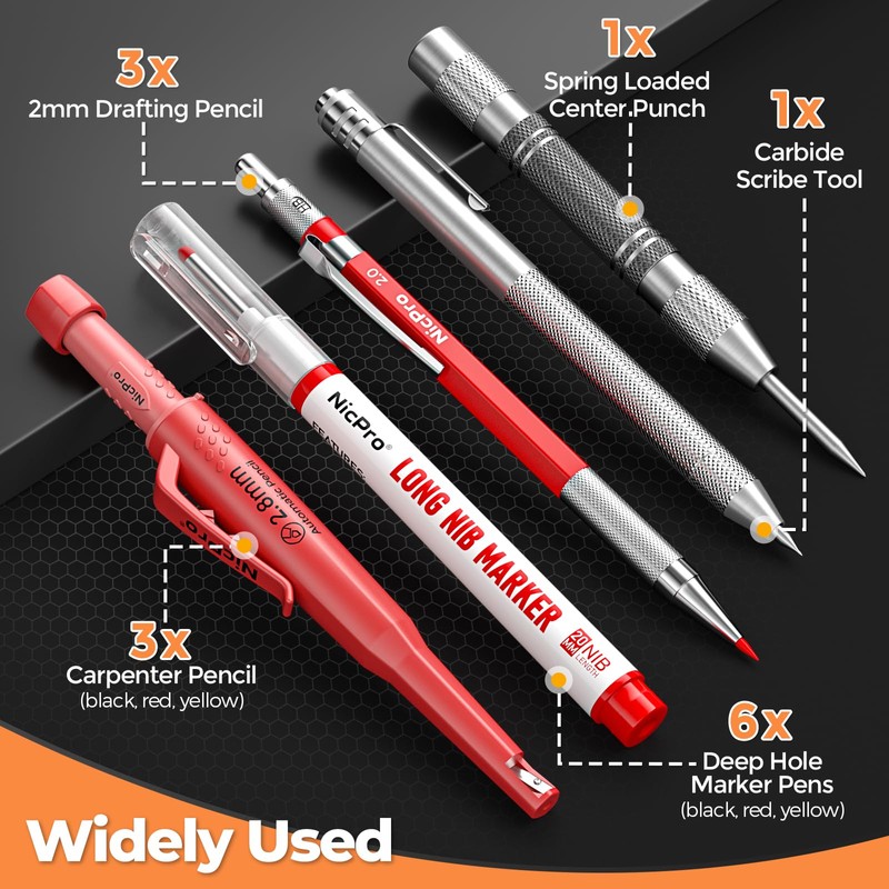 Nicpro 38 Pack Carpenter Pencils with Sharpener, CP3000 Carpenter Mechanical