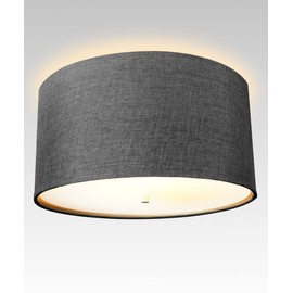 Moderne Flush Mount Conversion Kit 18" w Granite Gray Burlap Shallow Drum Lampshade