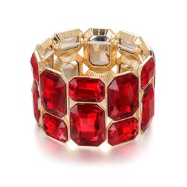 Ever Faith Rhinestone Crystal Art Deco 2 Layerd Elastic Stretch Bracelet for Women Girls Red