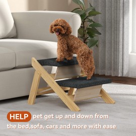 RunLexi Pet Stairs/Steps, Small Dogs Steps for High Beds, Sofa, Couch, Car, 2-in-1 Foldable Wood Dog Ramp with Non-Slip Pads, Safety, Durable Portable Dog/Cat Ladder Up to 110 lbs, 2 Steps