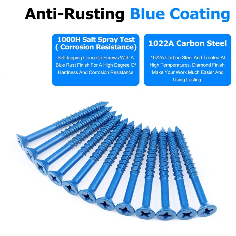 100PCS Concrete Screws Assortment Kit, 1/4" x 2-3/4" Masonry Screws