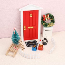 12 Pcs Mini Red Elf Door Kit Magic Fairy Doors Decorations,Tiny Wooden Tooth Fairy Door Outdoor Christmas Decor,Dollhouse Accessories,DIY Festive Gift for Fairy Garden Decor …