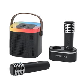 TANALAZ Karaoke Machine with 2 Wireless Microphones and Base, Mini Bluetooth Singing Toys Speaker Mic Set with LED Party Lights and Voice Changer, Birthday Gift for Boy Girl Kids Adults