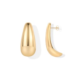 PAVOI 14K Yellow Gold Plated Sterling Silver Posts Statement Chunky Drop Dangle Earrings | Teardrop Half Huggie Hoop Earrings for Women