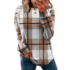 Womens Early Fall Fashion 2025 Outfits School Teachers Long Sleeve Shirts Sweatshirts Winter Sweaters Maternity Clothes Caramel Plaid M