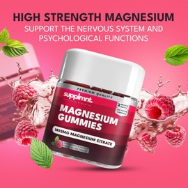 supplmnt. supplmnt. Magnesium Gummies for Adults - 120 Raspberry Vegan Gummies - 1455 Milligram of Magnesium Citrate Offering 160 Milligram - Gluten-Free Supplement for Women & Men - Double Pack